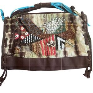 Vintage Wilsons Leather Boho Beaded Shell Bag Made in India